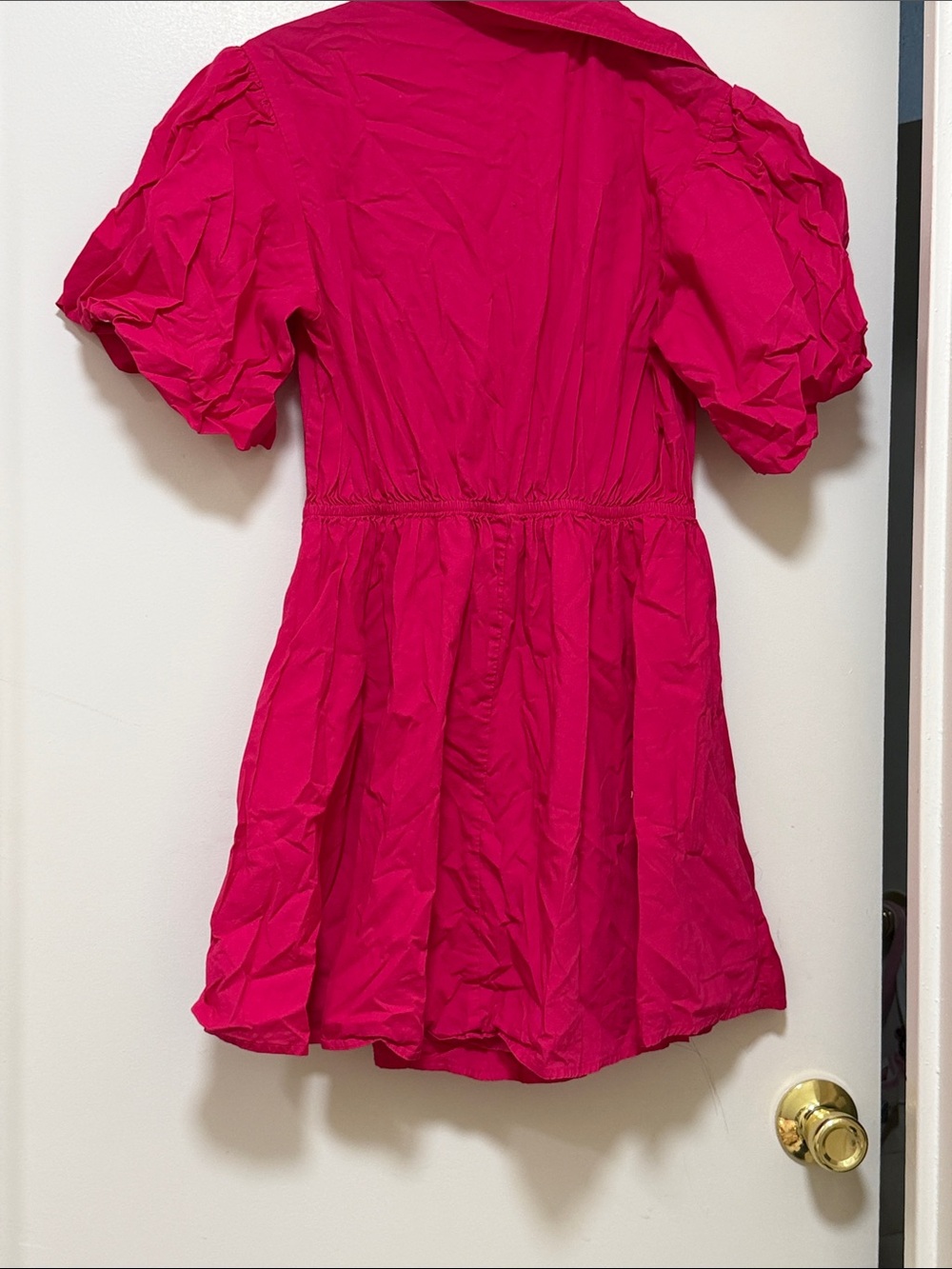 Women's Fuchsia Puff-Sleeve Mini Dress with cut out In middle - Picture 5 of 5